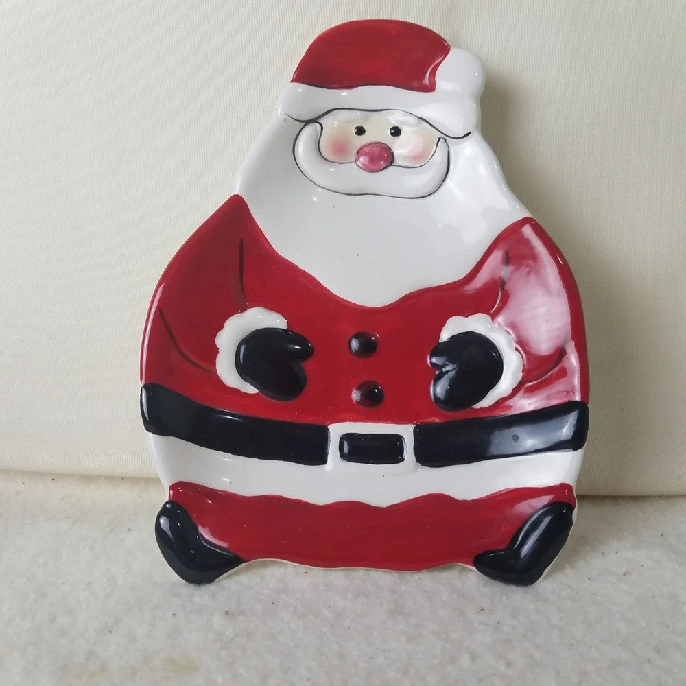 Hand Painted Santa Claus Ceramic Candy Dish Trinket Tray Christmas Decor‎